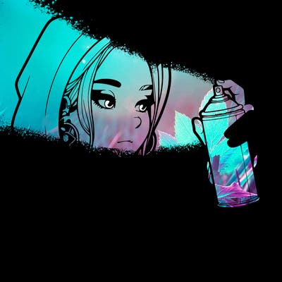 a realistic girl, spray painting