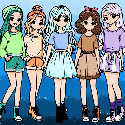 a group of five girls