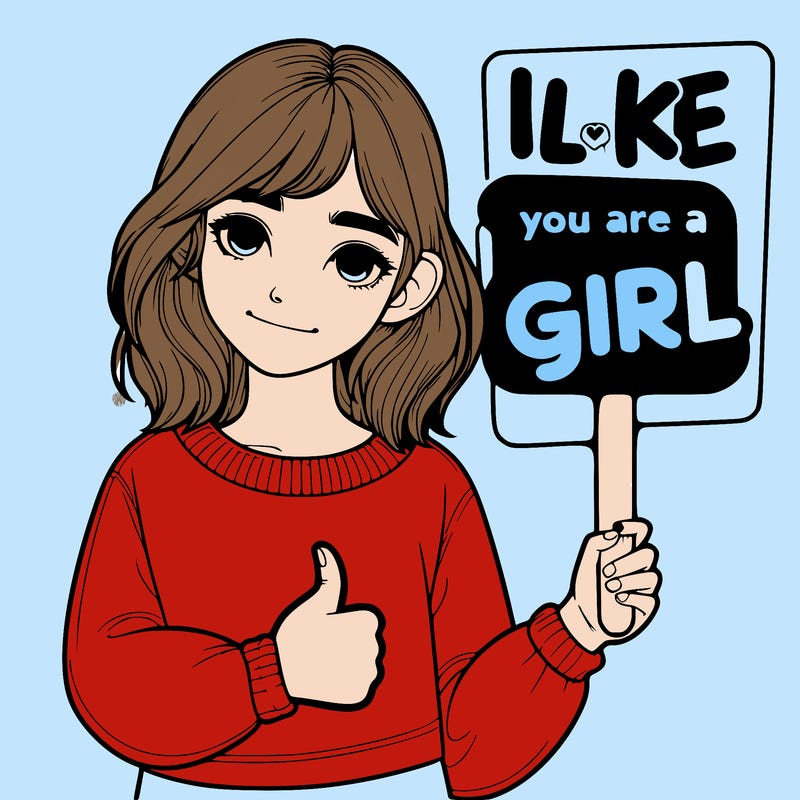 realistic girl holding up a sign that say like if you are a girl
