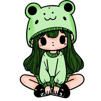 a girl wearing a frog hat and some frog socks