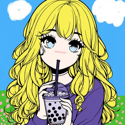realistic girl drink a boba