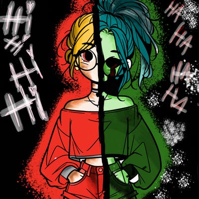 girl with a messy ponytail glasses a baggy crop top and jean shorts