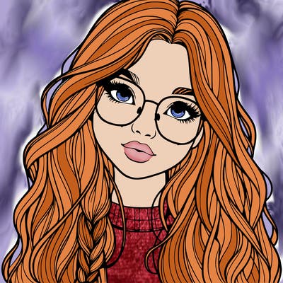 girl with long hair and freckles and glasses realistic