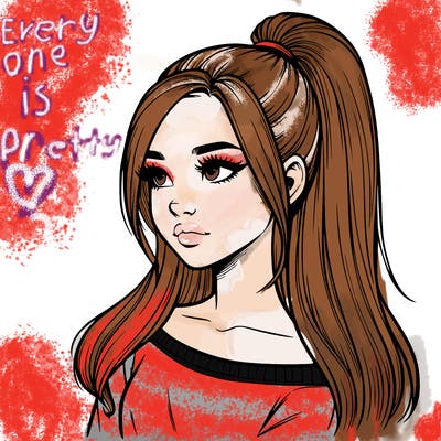 realistic girl with a high ponytail