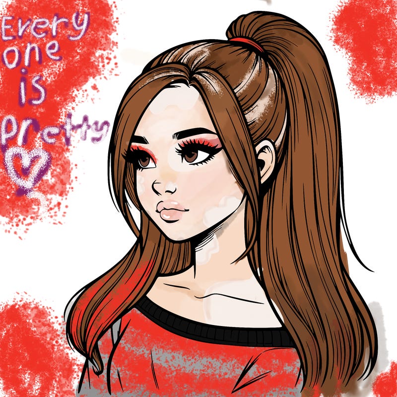 realistic girl with a high ponytail