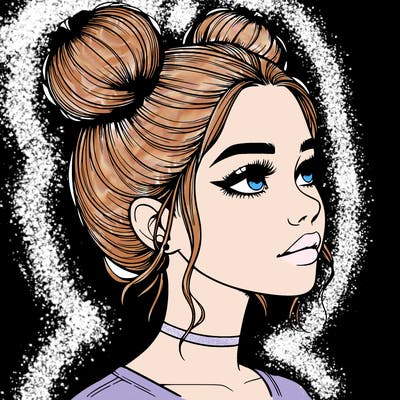 realistic girl with buns on the top of her head