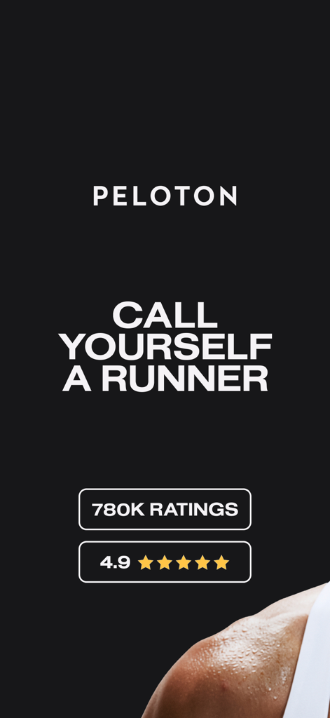 Peloton app screen featuring the text Call Yourself a Runner with high user ratings and stars
