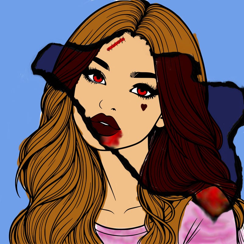 realistic girl with hair on her hair and lips