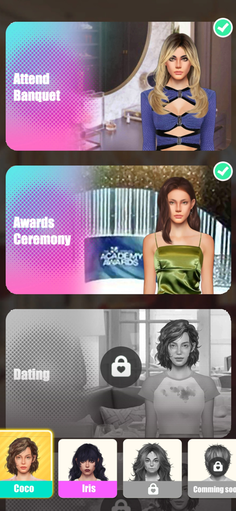 ASMR Makeover: Makeup Games - ASMR Makeover game screen showing mission cards for banquet and awards ceremony events