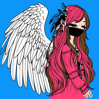realistic girl with bird wings and some feathers in her hair