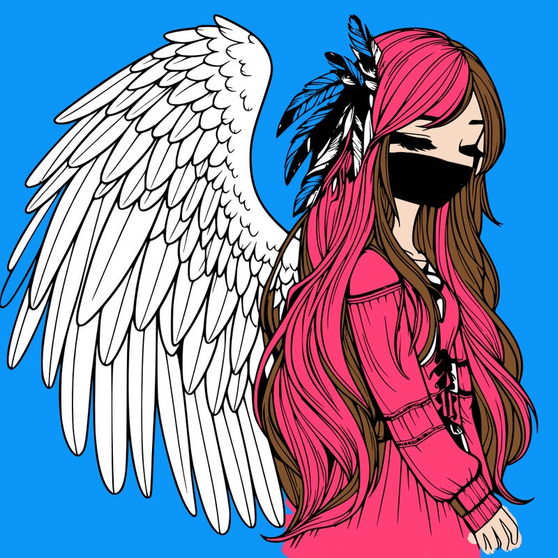 realistic girl with bird wings and some feathers in her hair