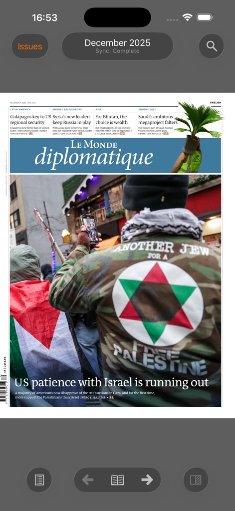 Digital cover of the Le Monde diplomatique English edition magazine on a mobile device