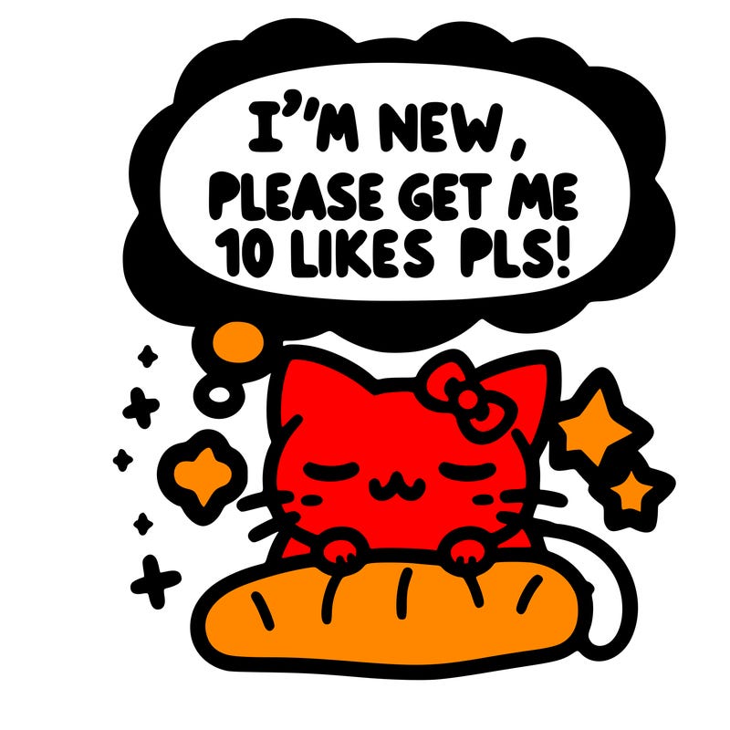 kitty taking a nap dream talking and saying "i'm new, please get me at least 10 likes pls!!"