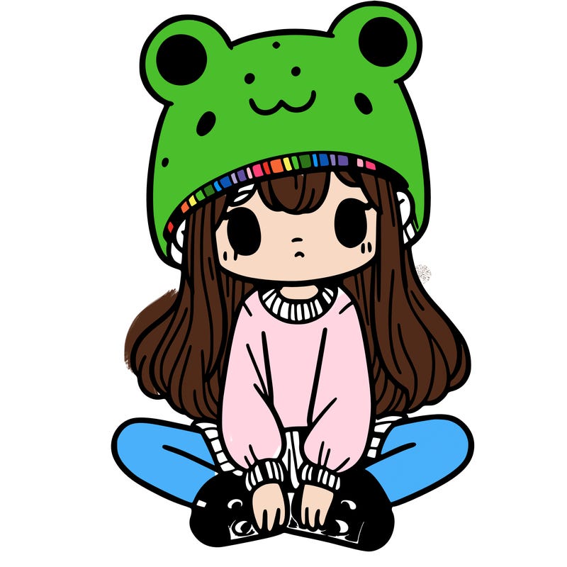 a girl wearing a frog hat and some frog socks