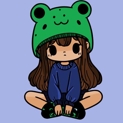 a girl wearing a frog hat and some frog socks