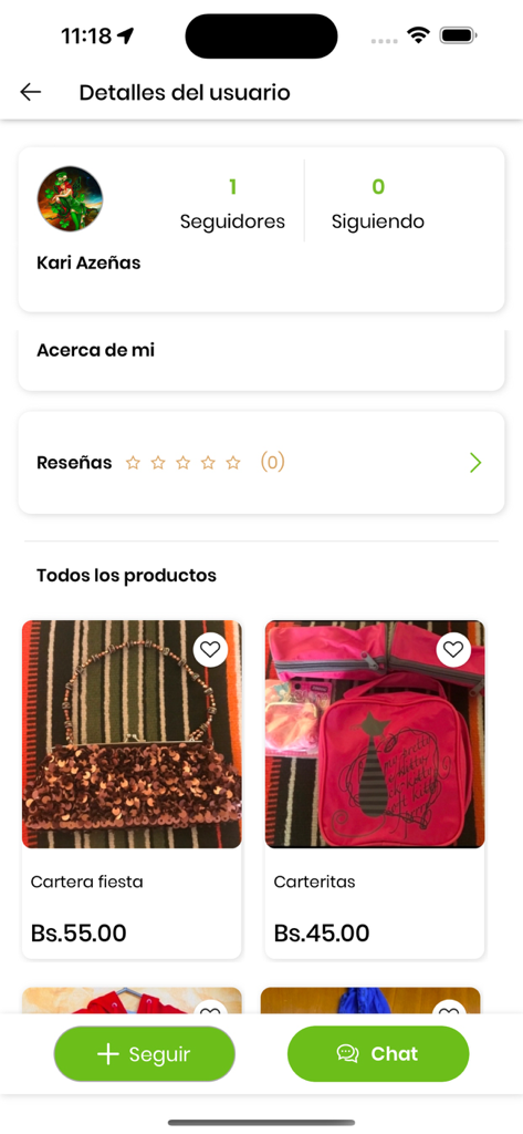 Solia Ser - Vista del perfil de usuario en la app Solia Ser mostrando una lista de artículos de segunda mano en venta