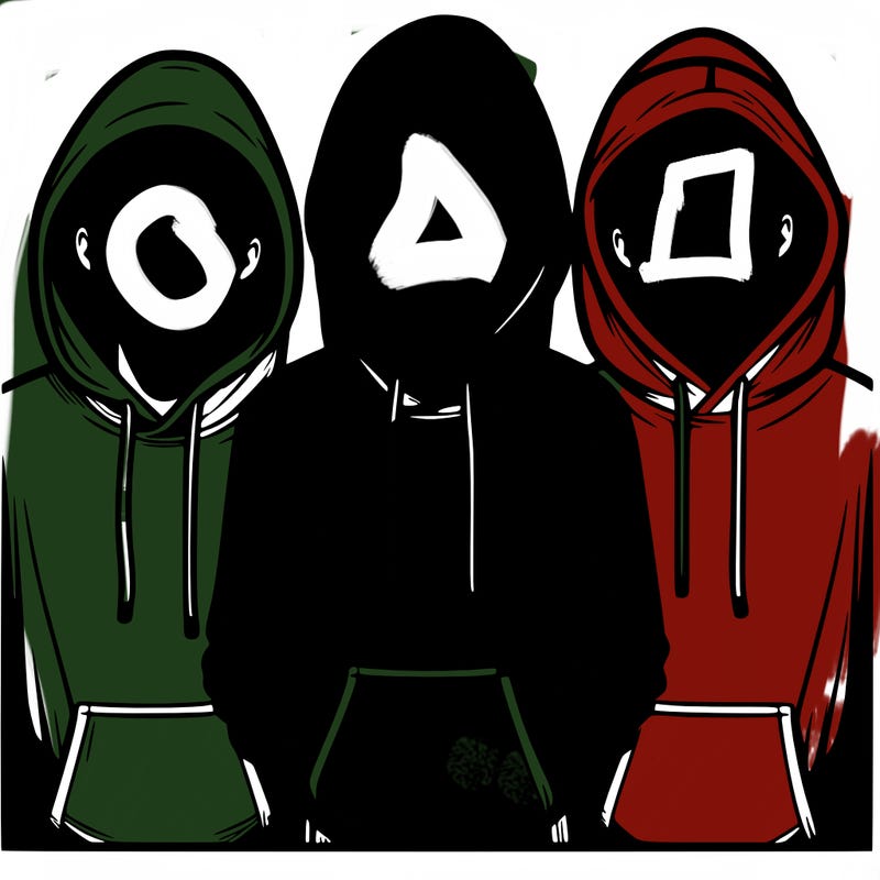 3 faceless people in  hoodies