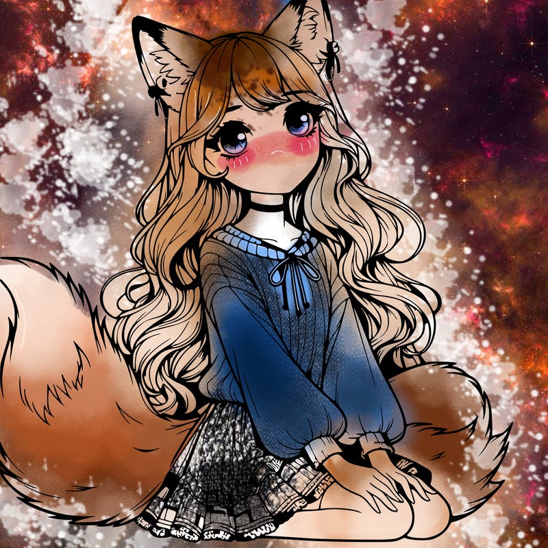 realistic girl with fox ears and tail