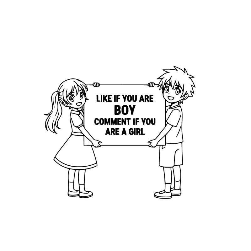anime girl and boy holding a sign that says like if you are boy comment if you are a girl￼