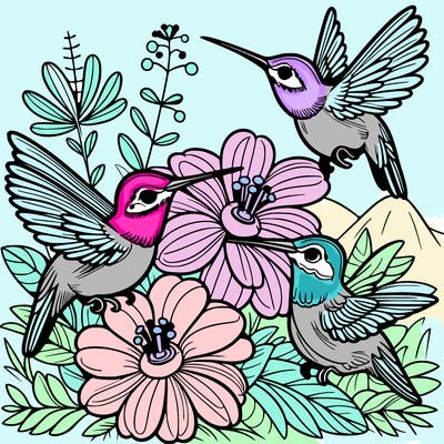 hummingbirds on flowers