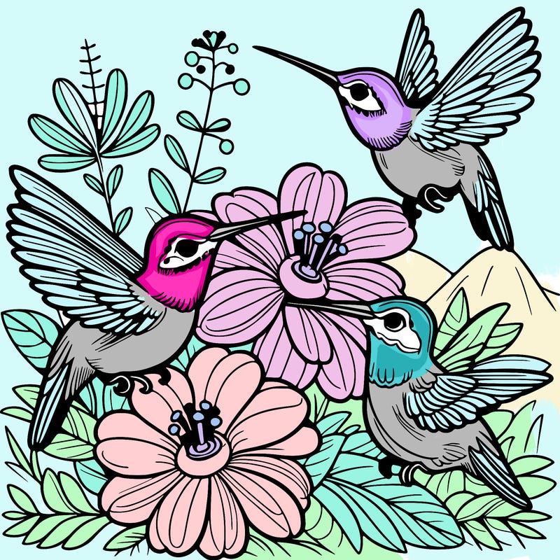 hummingbirds on flowers