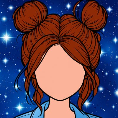 realistic girl with buns on the top of her hair