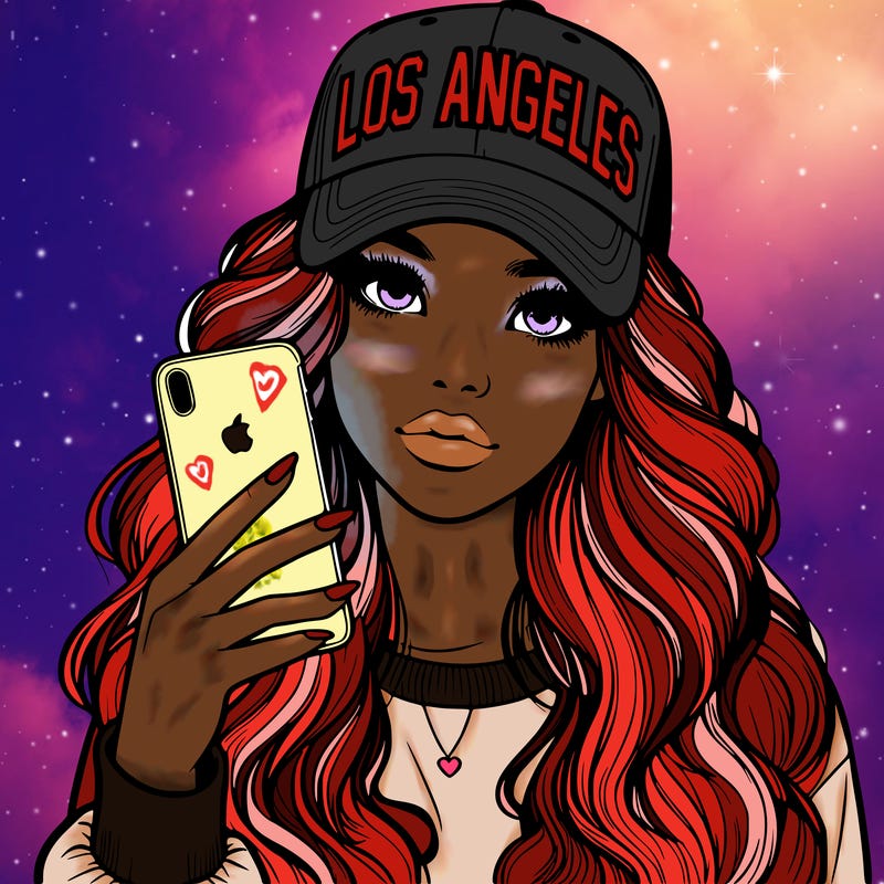 realistic beautiful girl wearing los ángeles cap holding an iphone