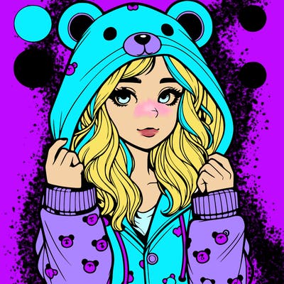 realistic girl in a animal pjs hoodie