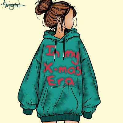 realistic girl with a oversized sweatshirt on and a bun
