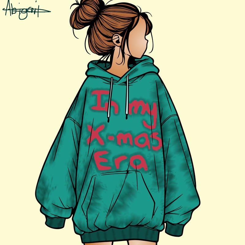realistic girl with a oversized sweatshirt on and a bun