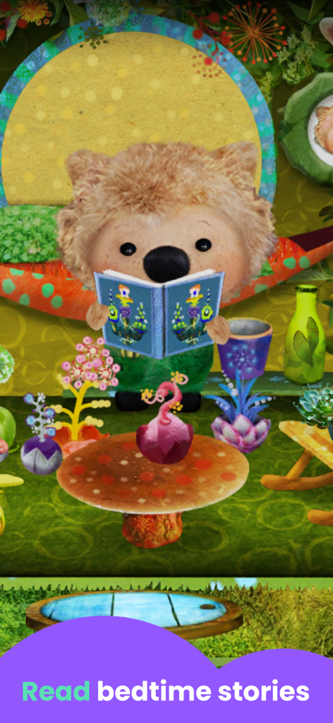 Adventure Games: for Kids - Cute animated creature reading a book in a whimsical garden setting