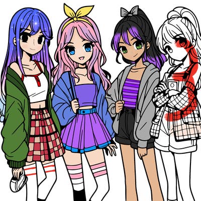 teen manga girls group of 4