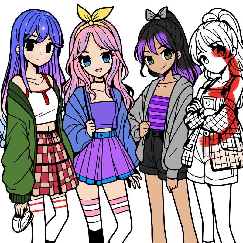 teen manga girls group of 4