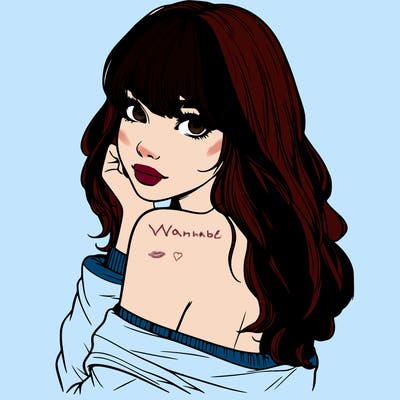 realistic girl with bangs looking over her shoulder