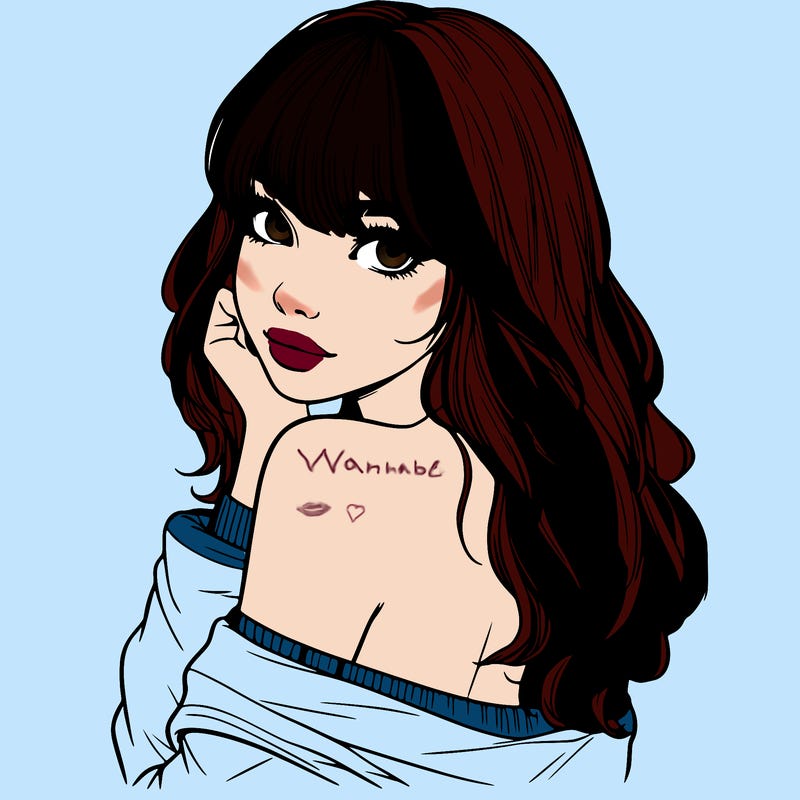 realistic girl with bangs looking over her shoulder