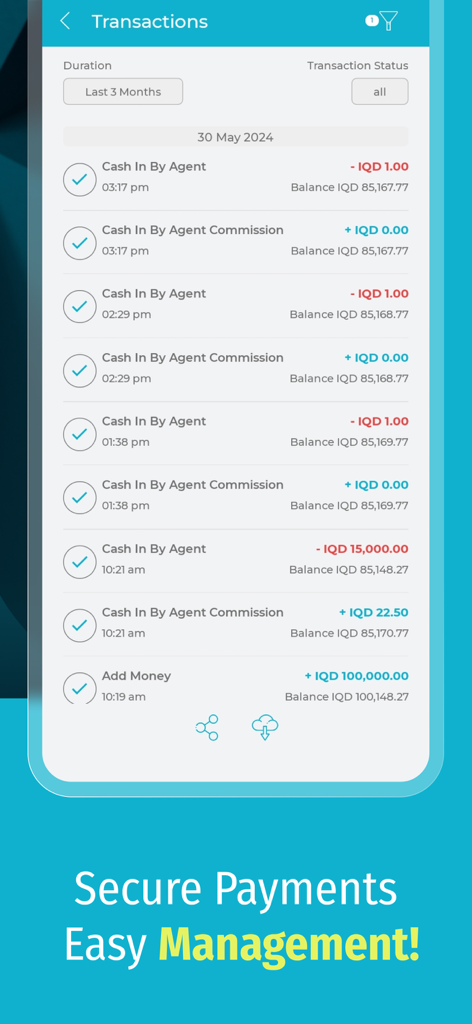 NassWallet Agents - A mobile app screen showing a list of transactions and agent commissions for NassWallet Agents.