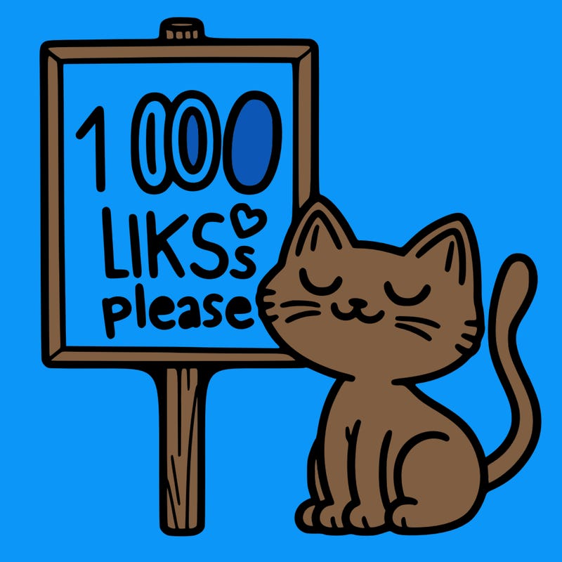 a cat next to a sign that says 100 likes please