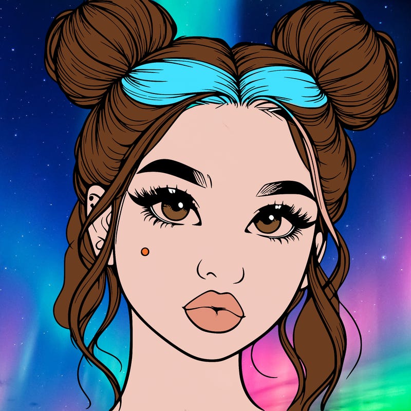 realistic girl with two buns on her hair and lips