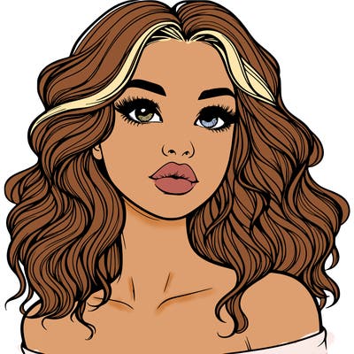 realistic girl with wavy hair and lips