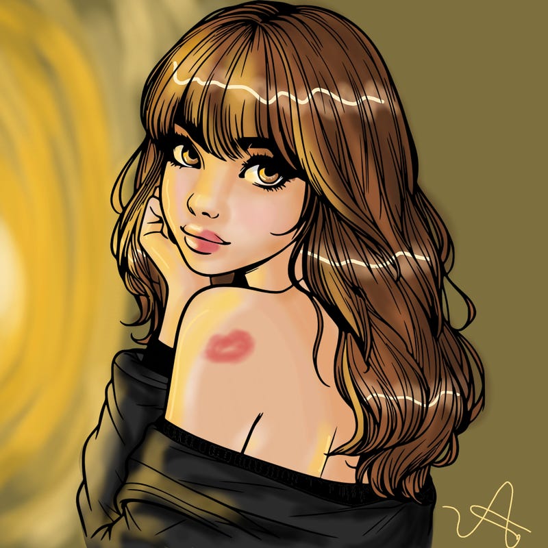 realistic girl with bangs looking over her shoulder