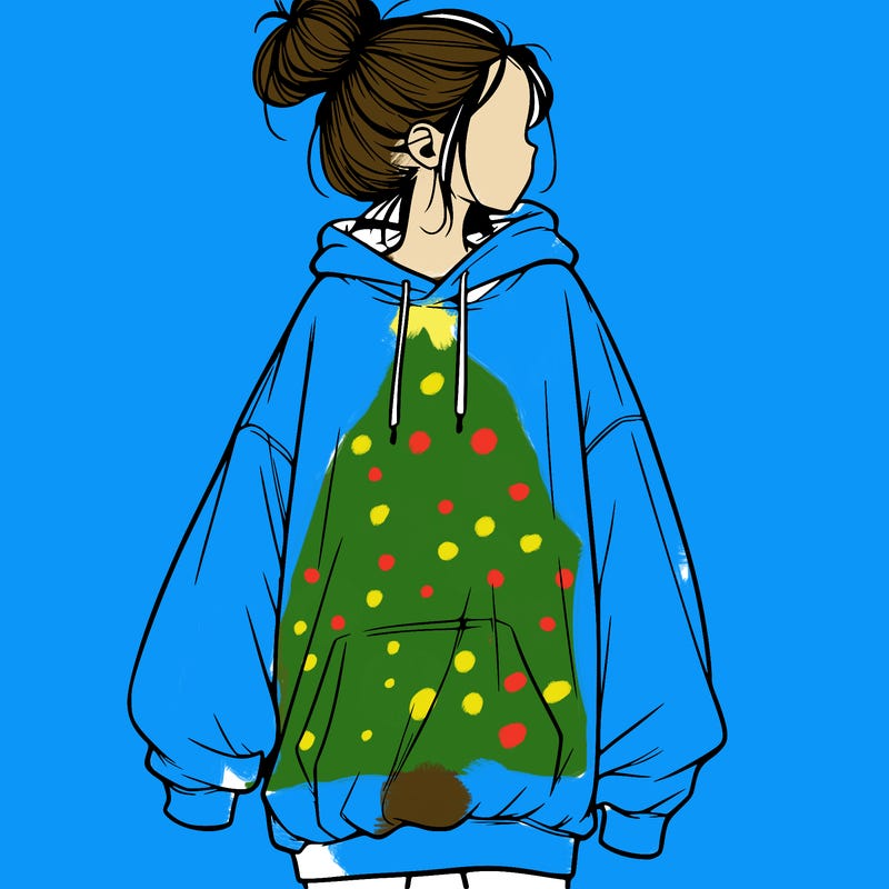 realistic girl with a oversized sweatshirt on and a bun