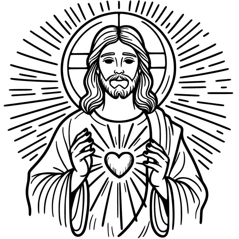 jesus holding a heart with sun in background