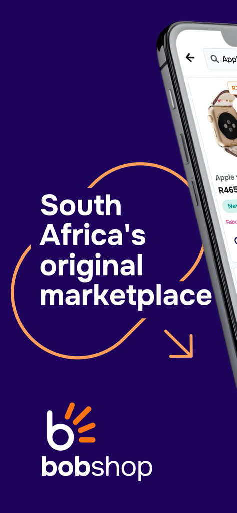 Application Bob Shop, écran promotionnel avec le texte "South Africa's original marketplace"