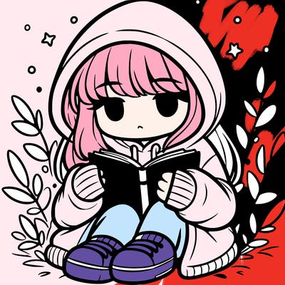 girl in oversized hoodie reading a book