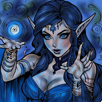 realistic scary beautiful elf sorceress casting spell