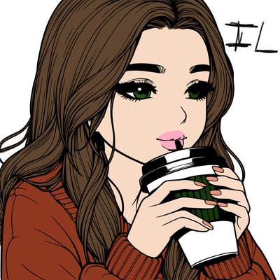 realistic girl drinking coffee