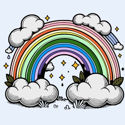 realistic rainbow and clouds