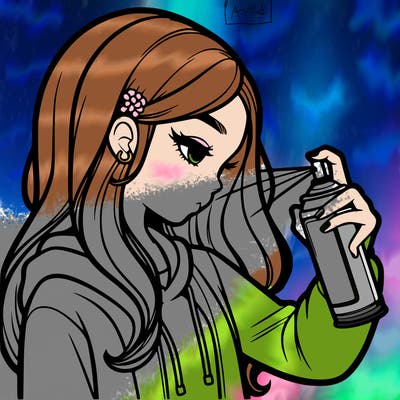 a realistic girl spray painting