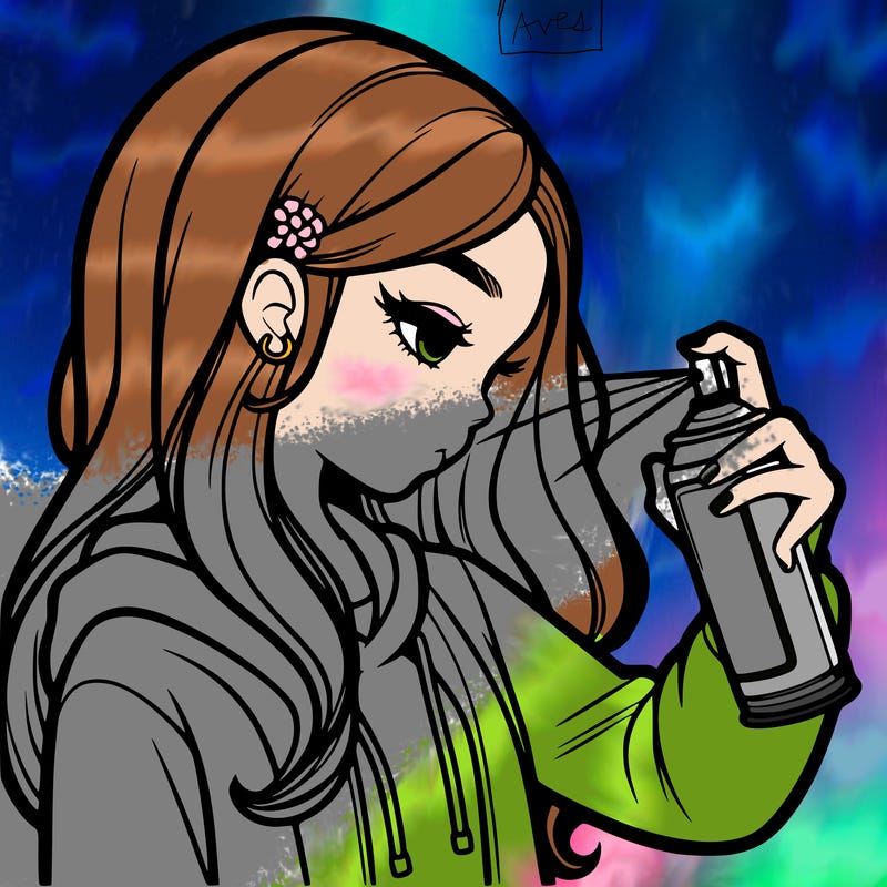 a realistic girl spray painting