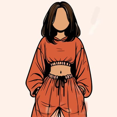 realistic girl faceless with baggy pants and a crop top